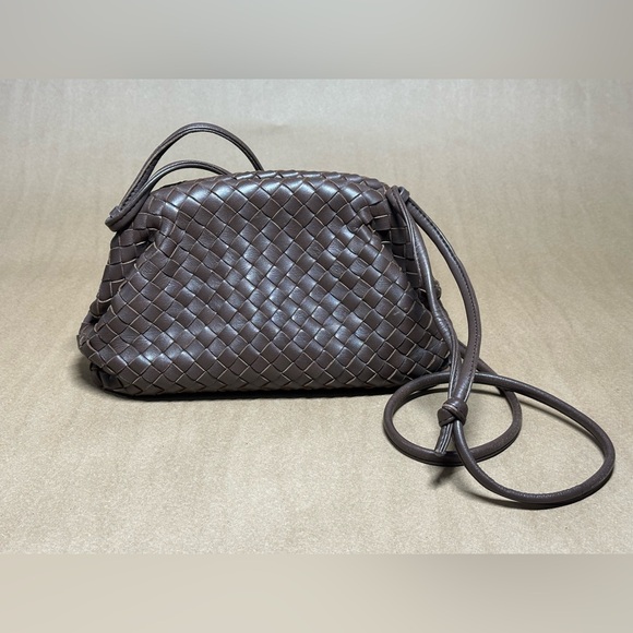 Quince Italian Leather Handwoven Pouch Crossbody Clutch in Dark Brownn - Picture 2 of 4